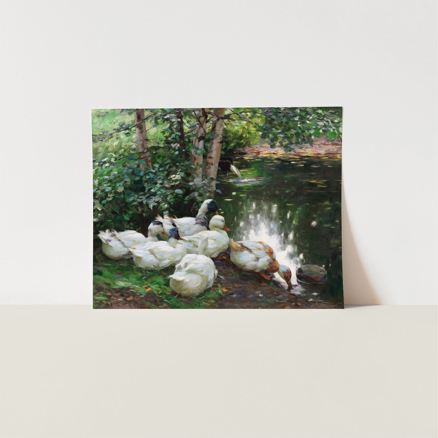 six ducks by the pond