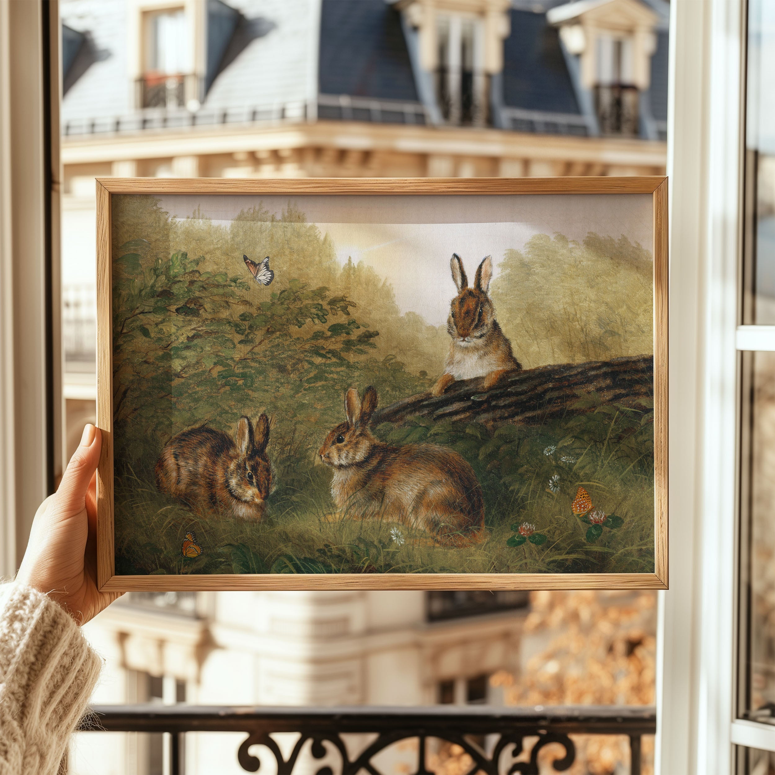 bunnies on a log