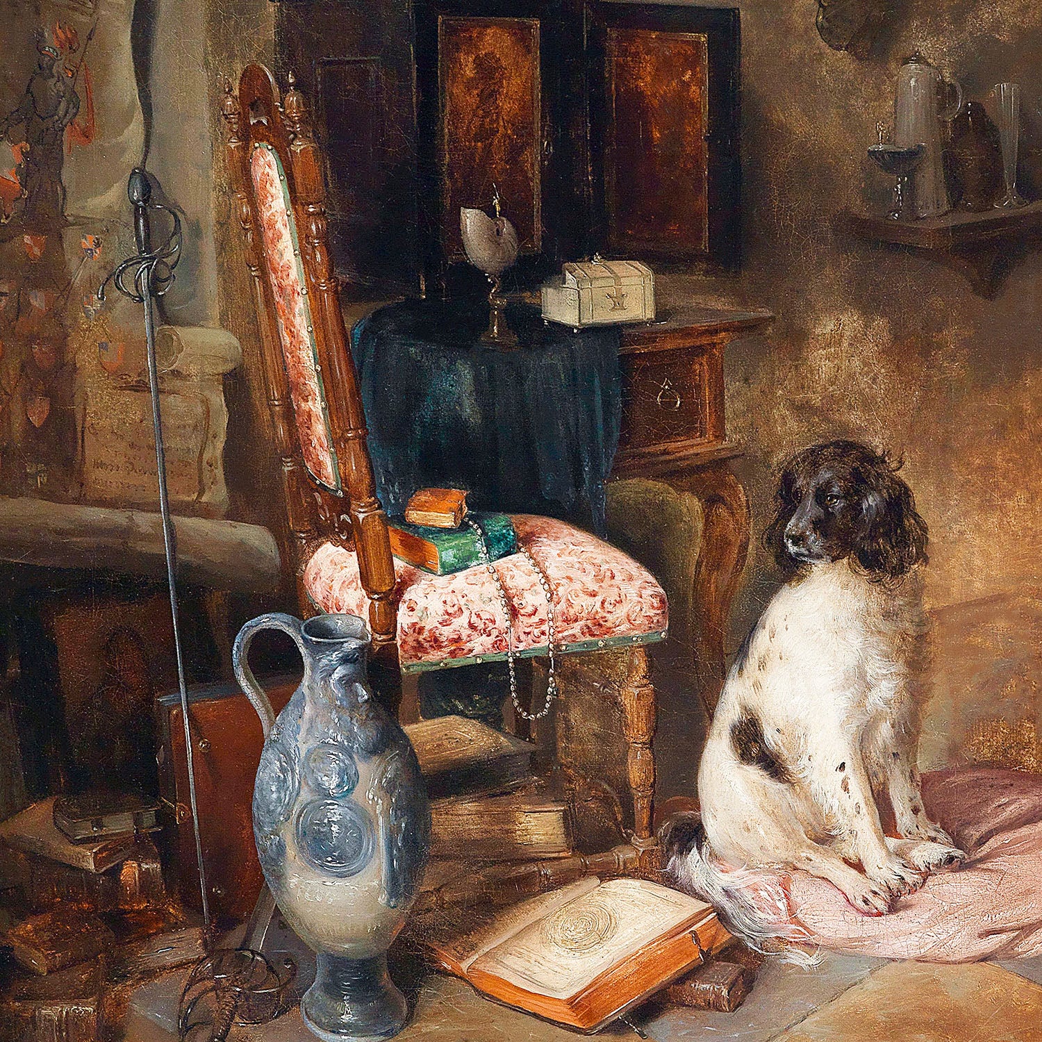 interior with hunting dog