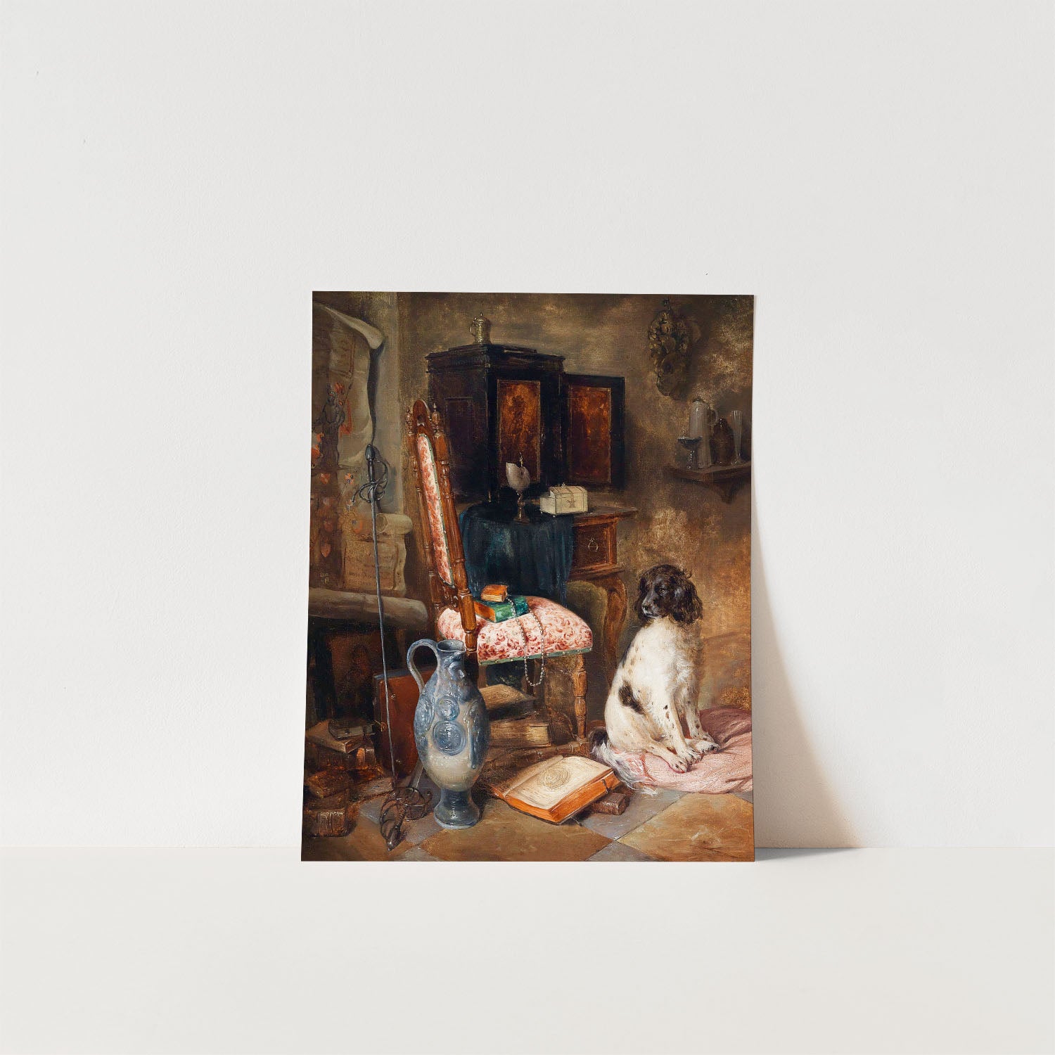 interior with hunting dog