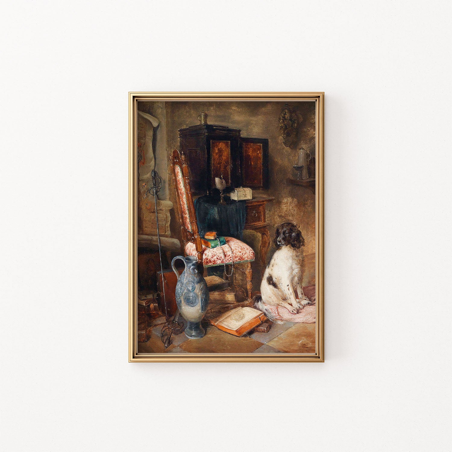interior with hunting dog