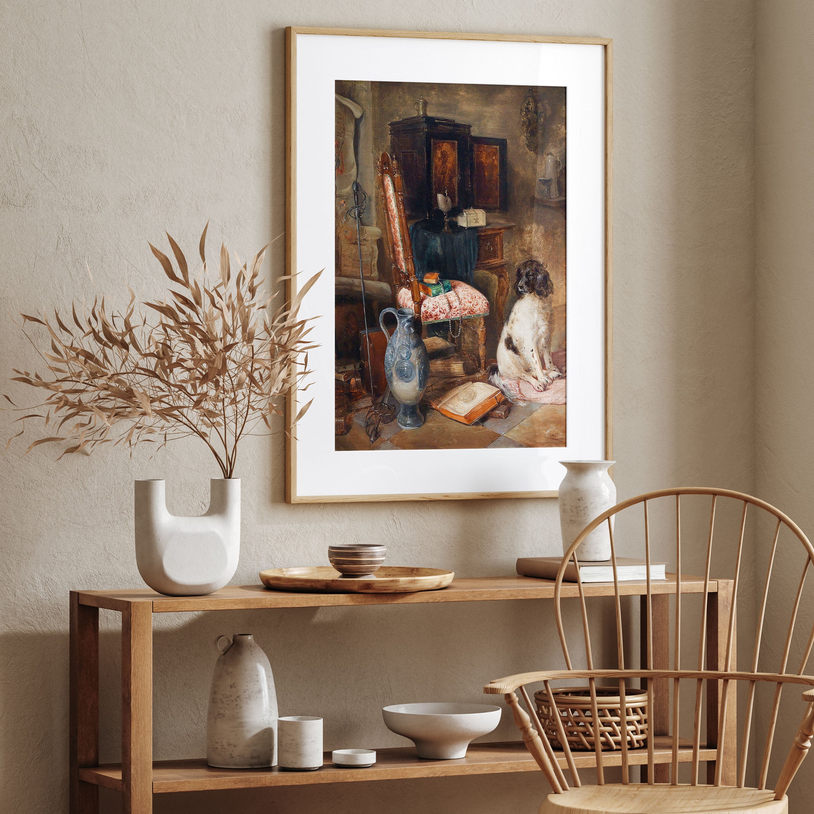 interior with hunting dog